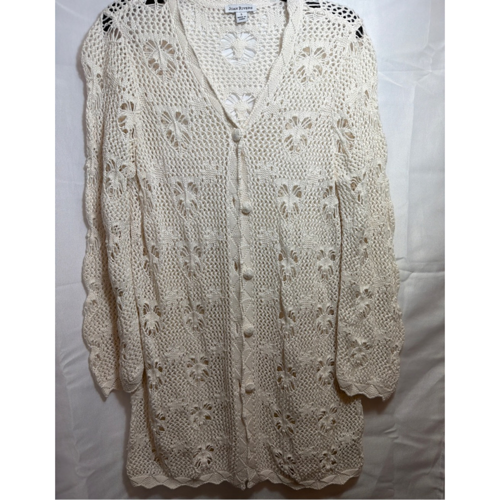 Women's Open Crochet Long Cardigan Size S Boho Cottagecore Grannycore Hippie